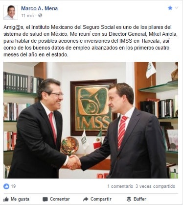 Se reúne Marco Mena con director general del IMSS