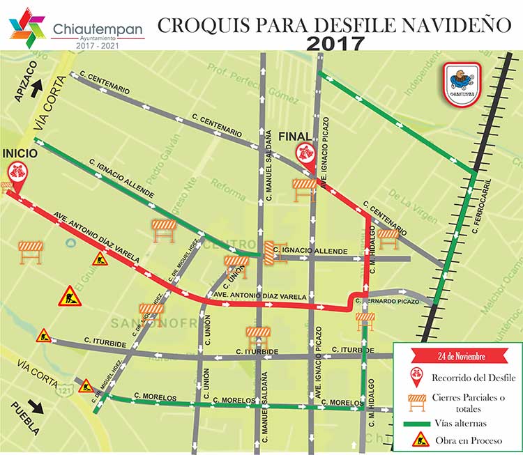 Habrá cierre de calles por desfile navideño  en Santa Ana Chiautempan