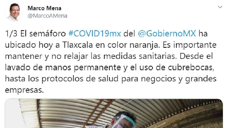 Tlaxcala pasa a semáforo naranja de Covid-19; no se deben relajar medidas sanitarias: Marco Mena