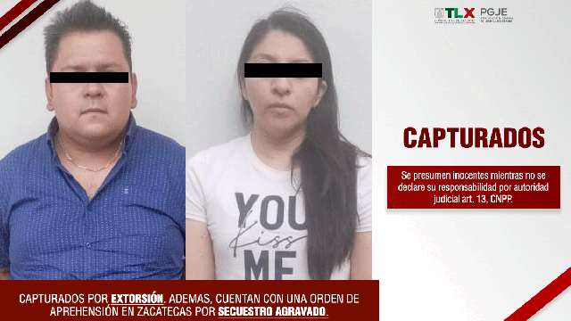 Capturan PGJE y Conase a pareja de extorsionadores en Tlaxcala, además están involucrados en un secuestro en Zacatecas