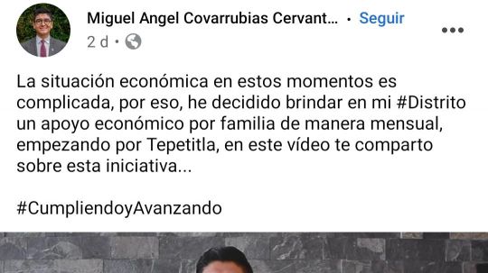 Dádivas a cambio del voto para reelegirse, Covarrubias pretende dar 500 pesos mensuales a familias de su distrito 