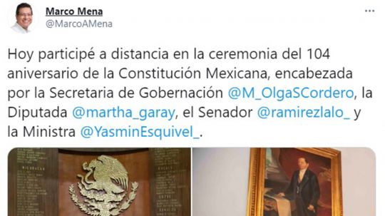 Marco Mena participa en ceremonia del 104 aniversario de la Promulgación de la Constitución Mexicana