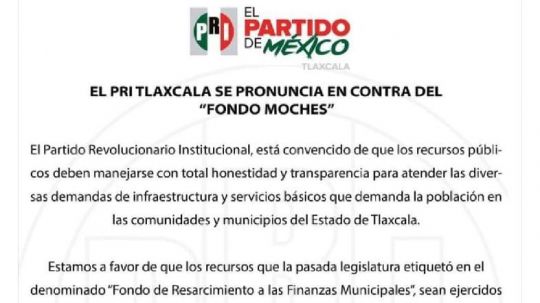 PRI toma iniciativa y se pronuncia en contra de Fondo Moches