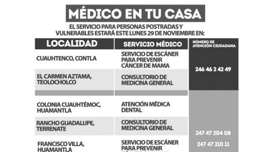 Lunes 29 de noviembre, #UnidadesMóviles de #MédicoEnTuCasa, llevarán con servicios médicos 