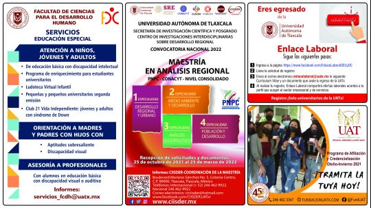 Cartelera de la Universidad Autónoma de Tlaxcala al lunes 13 de diciembre de 2021