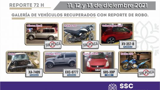 SSC mantiene acciones para la recuperación de vehículos robados