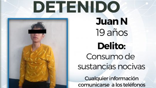 Joven de 19 años es detenido en Huamantla por consumo de drogas 