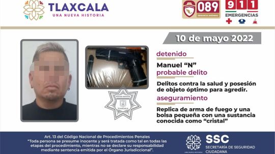 Detienen en Tlaltelulco a una persona con una réplica de arma de fuego