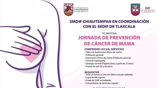 Invita SMDIF Chiautempan a la Jornada de Prevención de Cáncer de Mama