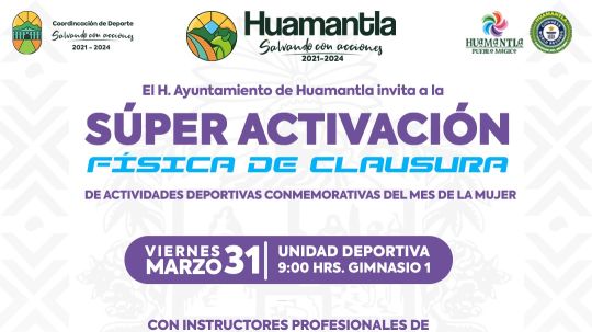 Invita gobierno de Huamantla a la súper activación física para cerrar el mes de la mujer