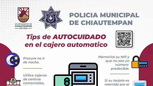 Emite Policía Municipal de Chiautempan recomendaciones de autocuidado en cajeros automáticos 