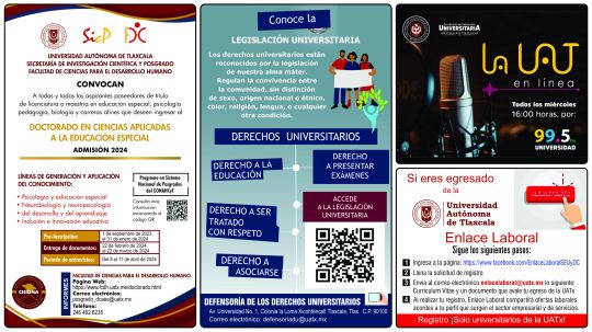 Cartelera de la Universidad Autónoma de Tlaxcala al lunes 11 de diciembre de 2023