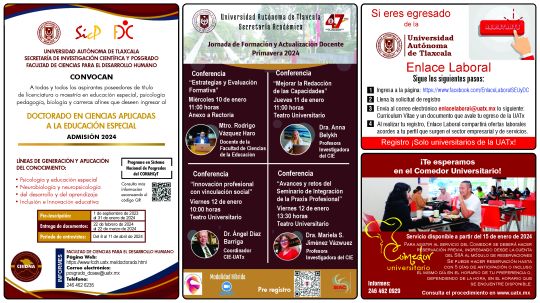 Cartelera de la Universidad Autónoma de Tlaxcala al jueves 11 de enero de 2024