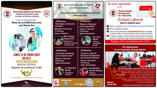 Cartelera de la Universidad Autónoma de Tlaxcala al viernes 12 de enero de 2024