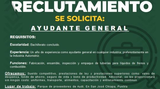 Realizará empresa automotriz reclutamiento en la coordinación de desarrollo económico de Huamantla