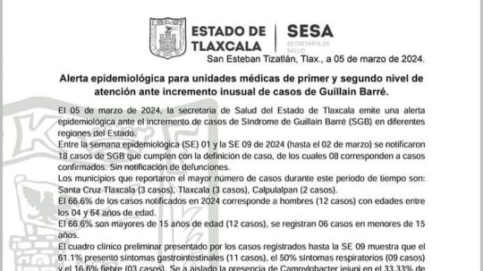 Esté alerta a los síntomas, SESA emite comunicado de alerta epidemiológica en Tlaxcala