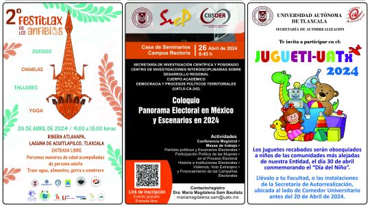 Cartelera de la Universidad Autónoma de Tlaxcala al lunes 15 de abril de 2024
