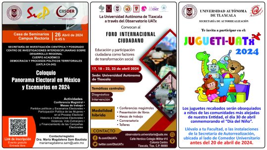 Cartelera de la Universidad Autónoma de Tlaxcala al jueves 18 de abril de 2024