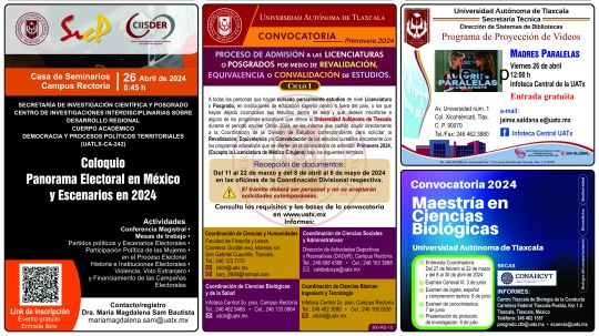 Cartelera de la Universidad Autónoma de Tlaxcala al lunes 22 de abril de 2024 