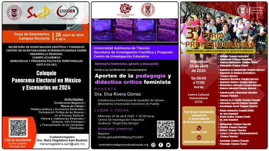 Cartelera de la Universidad Autónoma de Tlaxcala al miércoles 24 de abril de 2024