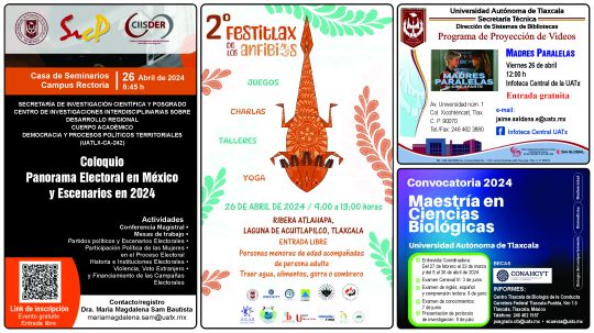 Cartelera de la Universidad Autónoma de Tlaxcala al jueves 25 de abril de 2024