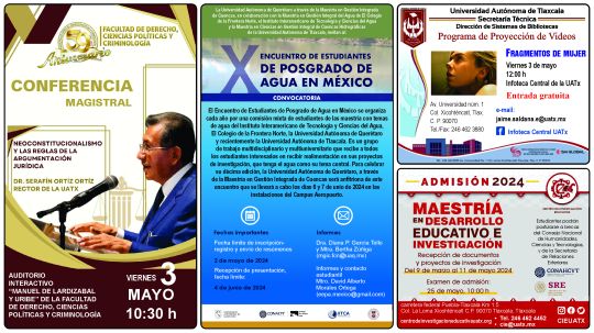 Cartelera de la Universidad Autónoma de Tlaxcala al miércoles 2 de mayo de 2024