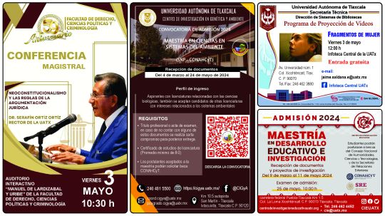 Cartelera de la Universidad Autónoma de Tlaxcala al viernes 3 de mayo de 2024