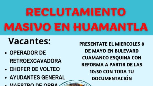 Gobierno municipal de Huamantla y la empresa Diprolam invitan al reclutamiento masivo de vacantes