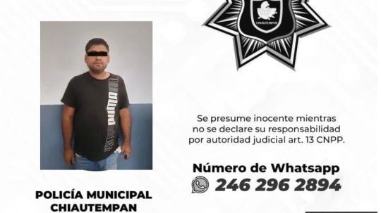 Asegura Policía Municipal de Chiautempan a sujeto por portación ilegal de arma de fuego