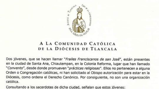 Advierte Diócesis de frailes que piden dinero en Chiautempan sin que pertenezcan a alguna orden o congregación