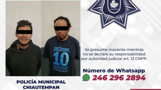 Detiene Policía de Chiautempan a dos sujetos por faltas administrativas