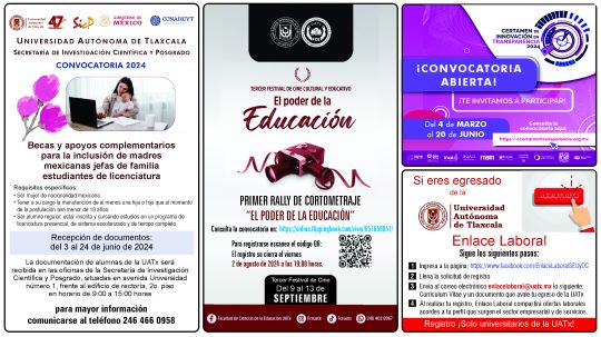 Cartelera de la Universidad Autónoma de Tlaxcala al jueves 13 de junio de 2024