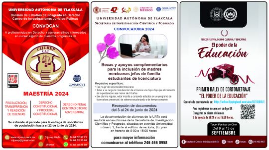 Cartelera de la Universidad Autónoma de Tlaxcala al lunes 17 de junio de 2024