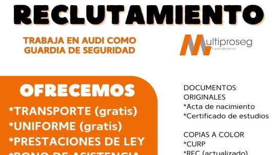 Coordinación de desarrollo económico de Huamantla invita a participar en vacante de guardia de seguridad