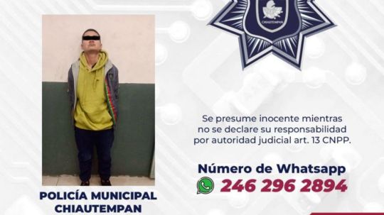 Detiene Policía de Chiautempan a sujeto por presunto robo a comercio