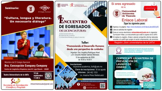 Cartelera de la Universidad Autónoma de Tlaxcala al martes 3 de septiembre de 2024