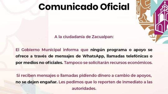 Alerta ayuntamiento de Zacualpan sobre intento de fraudes con programas, pide no se dejen engañar