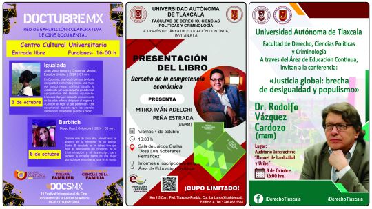 Cartelera de la Universidad Autónoma de Tlaxcala al jueves 3 de octubre de 2024