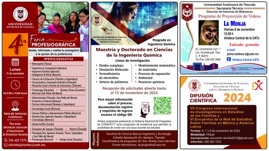 Cartelera de la Universidad Autónoma de Tlaxcala al jueves 7 de noviembre de 2024