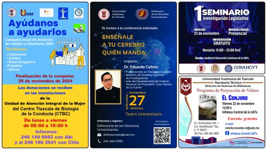 Cartelera de la Universidad Autónoma de Tlaxcala al viernes 22 de noviembre de 2024