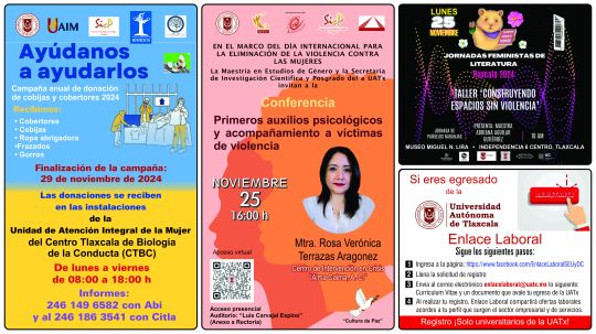 Cartelera de la Universidad Autónoma de Tlaxcala al lunes 25 de noviembre de 2024