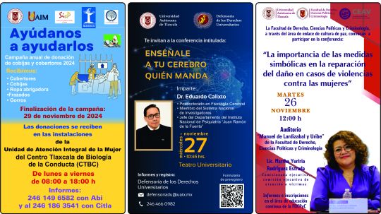 Cartelera de la Universidad Autónoma de Tlaxcala al martes 26 de noviembre de 2024