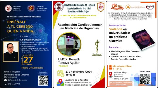 Cartelera de la Universidad Autónoma de Tlaxcala al miércoles 27 de noviembre de 2024