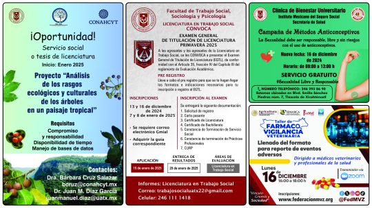 Cartelera de la Universidad Autónoma de Tlaxcala al lunes 16 de diciembre de 2024