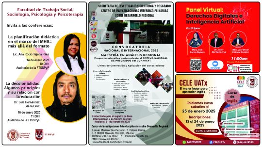 Cartelera de la Universidad Autónoma de Tlaxcala al jueves 16 de enero de 2025