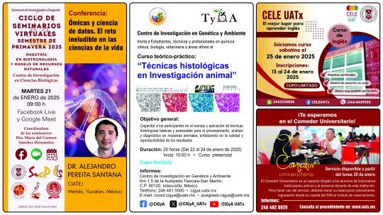 Cartelera de la Universidad Autónoma de Tlaxcala al lunes 20 de enero de 2025