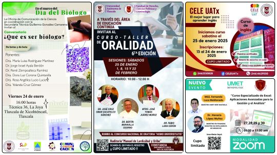 Cartelera de la Universidad Autónoma de Tlaxcala al viernes 24 de enero de 2025