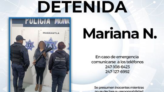 Policía de Huamantla detiene a mujer que portaba artefacto con características de arma de fuego