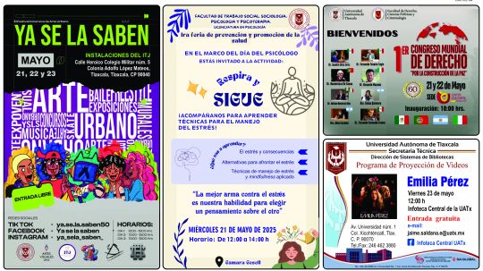 Cartelera de la Universidad Autónoma de Tlaxcala al miércoles 21 de mayo de 2025