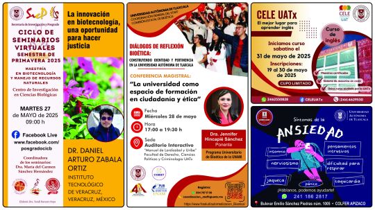 Cartelera de la Universidad Autónoma de Tlaxcala al lunes 26 de mayo de 2025